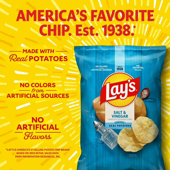 Lay's Salt & Vinegar Potato Snack Chips,Party Size, 12.5 oz Bag