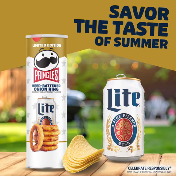 Pringles Beer-Battered Onion Ring Potato Crisps Chips, Lunch Snacks, 5.5 oz Canister