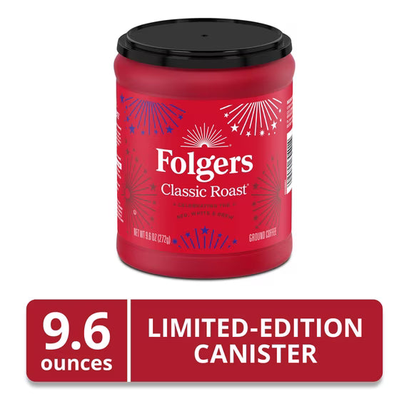 Folgers Classic Roast Medium Roast Ground Coffee, Limited Edition Canister for America’s 250th Anniversary, 9.6 oz