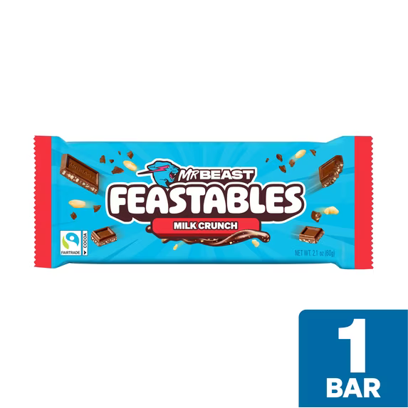 Feastables MrBeast Milk Chocolate Crunch Bar, 2.1 oz (60g), 1 Count