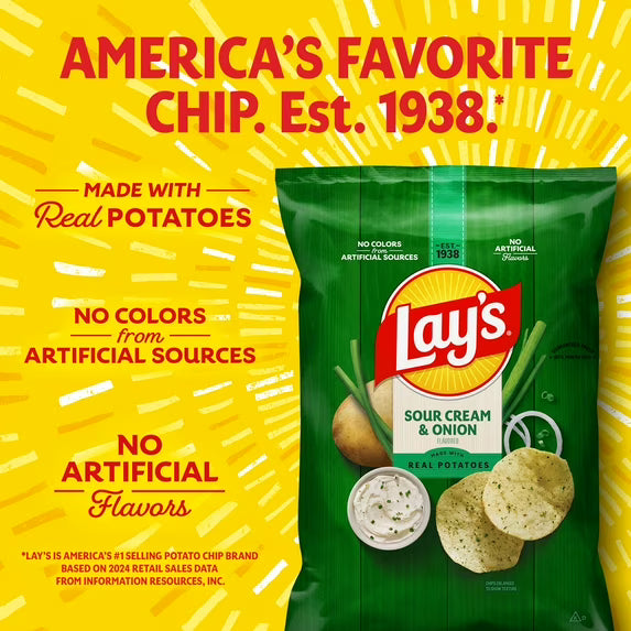 Lay's Sour Cream & Onion Flavored Potato Chips, Party Size, 12.5 oz Bag