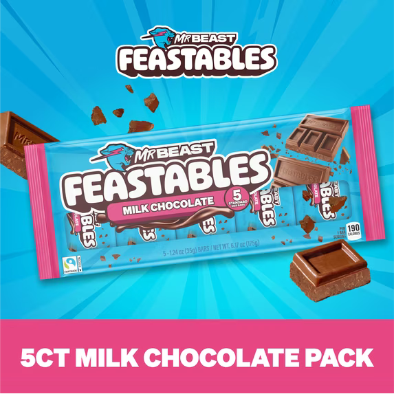 Feastables MrBeast Milk Chocolate Bar, 1.24 oz (35g), 5 Count