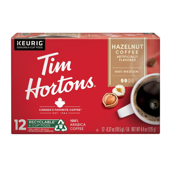 Tim Hortons, Hazelnut, K-Cup Coffee Pods, Medium Roast, 12 Count