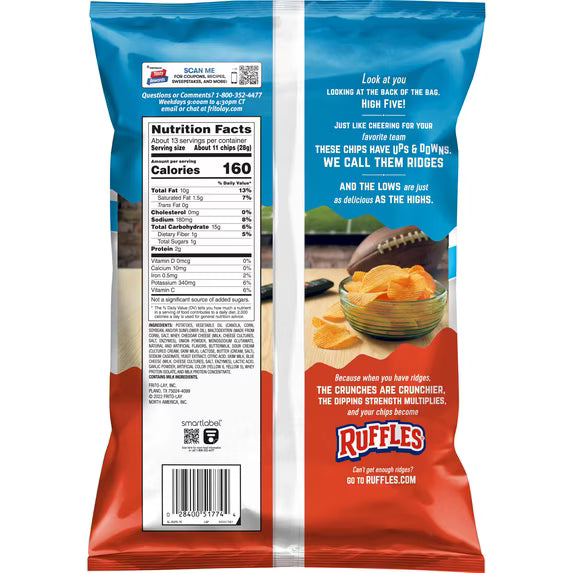 Ruffles Cheddar & Sour Cream Potato Snack Chips, Party Size, 12.5 oz Bag