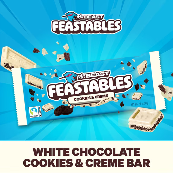 Feastables Mr Beast Cookies and Creme White Chocolate Bar, 2.1 oz (60g), 1 Bar